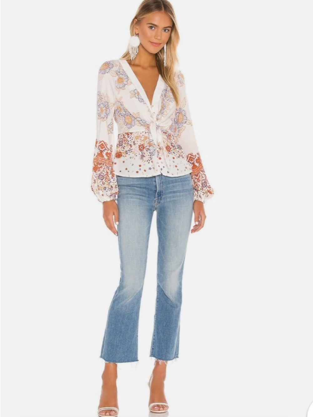 FREE PEOPLE RUN FREE TUNIC TOP TIE FRONT FLORAl BOHO PAISLEY BLOUSE